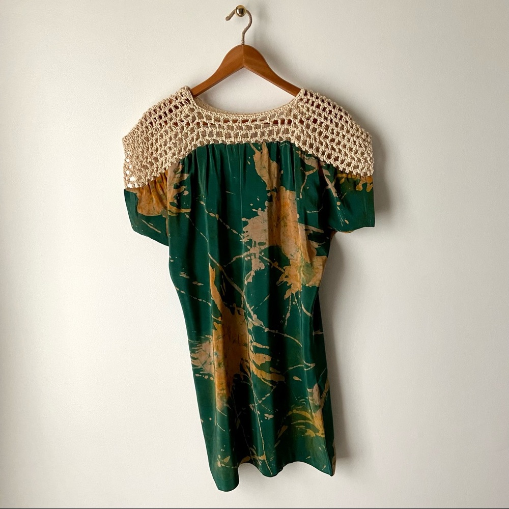 OSEI DURO Green Silk And Crochet Dress M